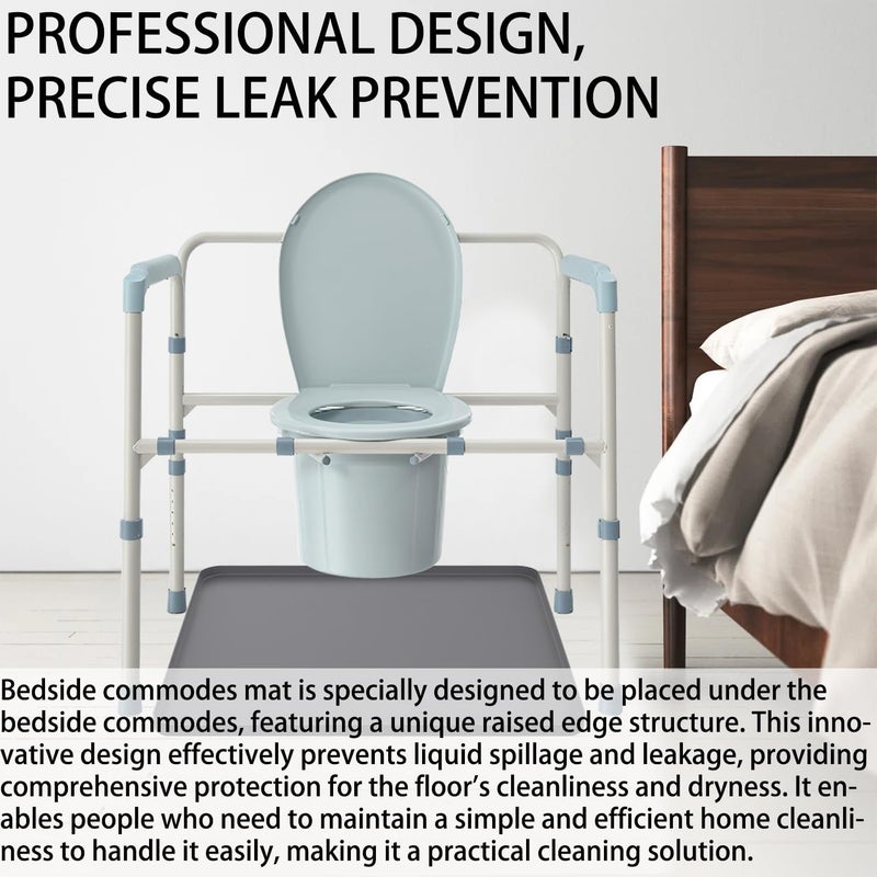 stufool Bedside Commodes Mat, Bedside Toilet Floor Mat with Raised Edge for Floor Protector, Silicone Non-Slip Protective Mat for Under Commode Chair, Recyclable and Waterproof 23.6" x 19.7" - Image 4